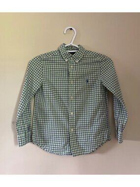 Ralph Lauren Boys Size 7 Lime Green Check Long Sleeve Button Down Dress Shirt